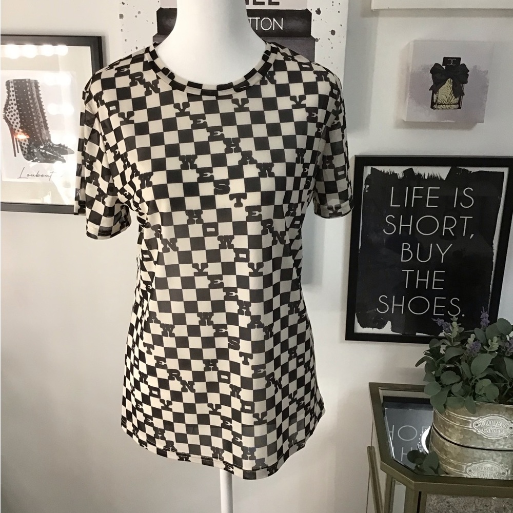 2 Fly Co Black and Cream Western Mesh Checkered Women's Top with Cami